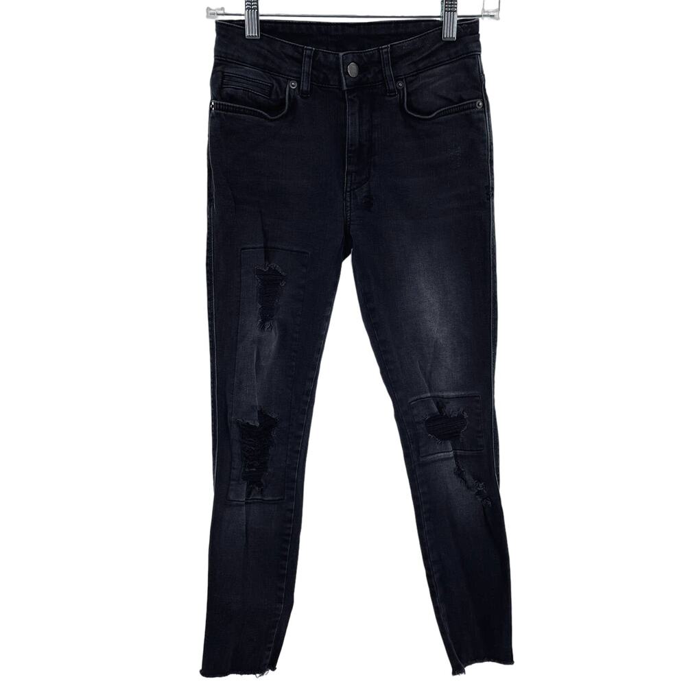 Ksubi Black Faded Denim Distressed Skinny Leg Mid Rise Y2K Designer Jeans 25 - Picture 4 of 16